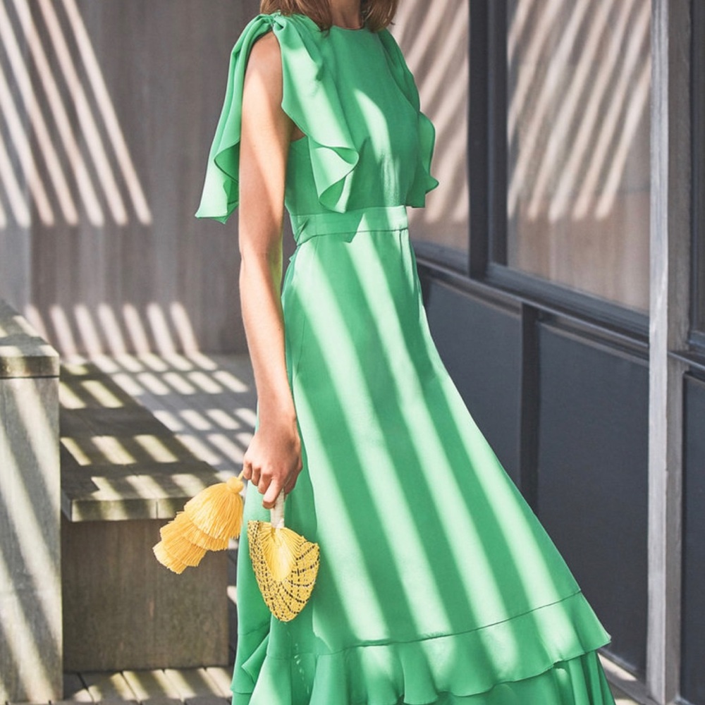 Alexis Cateline Dress, Green, Cape Sleeve, Size Small